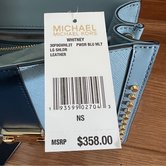 Michael Kors Whitney Large Studded Saffiano Shoulder Bag In Blue Multi - Picture 10 of 10